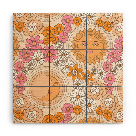 Emanuela Carratoni Floral Moon and Sun Wood Wall Mural