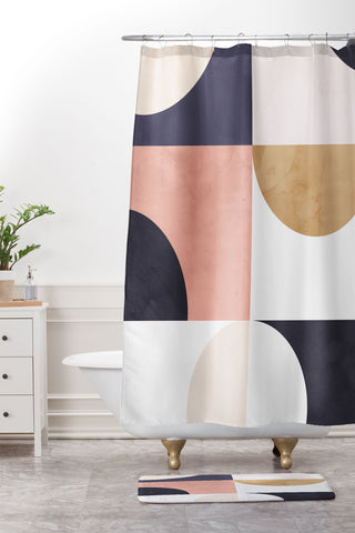 Emanuela Carratoni Geometric Moontime II Shower Curtain And Mat