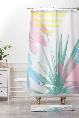 Emanuela Carratoni Geometric Palm Shower Curtain And Mat