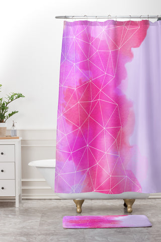 Emanuela Carratoni Geometric Pink Shadows Shower Curtain And Mat