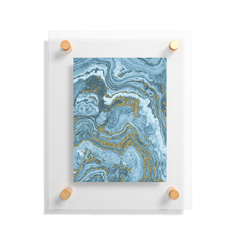 Emanuela Carratoni Gold Waves on Blue Floating Acrylic Print