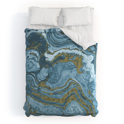 Emanuela Carratoni Gold Waves on Blue Comforter