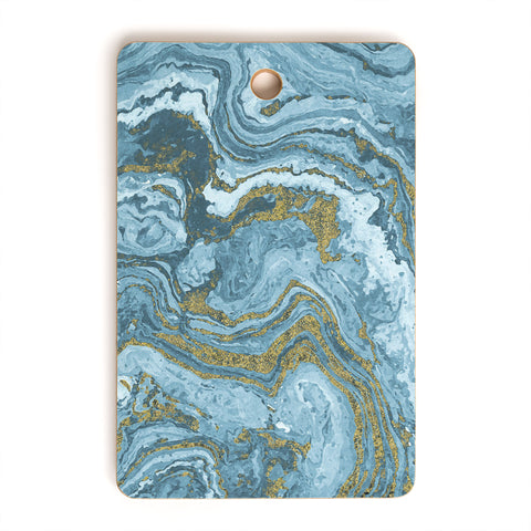 Emanuela Carratoni Gold Waves on Blue Cutting Board Rectangle