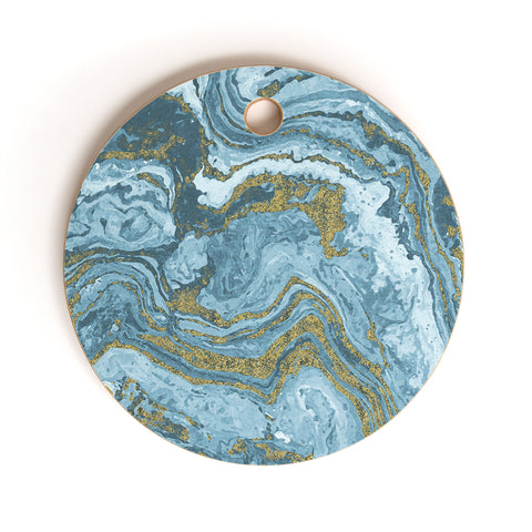Emanuela Carratoni Gold Waves on Blue Cutting Board Round