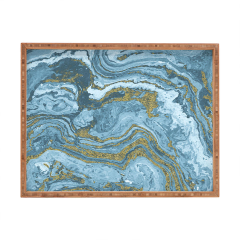 Emanuela Carratoni Gold Waves on Blue Rectangular Tray