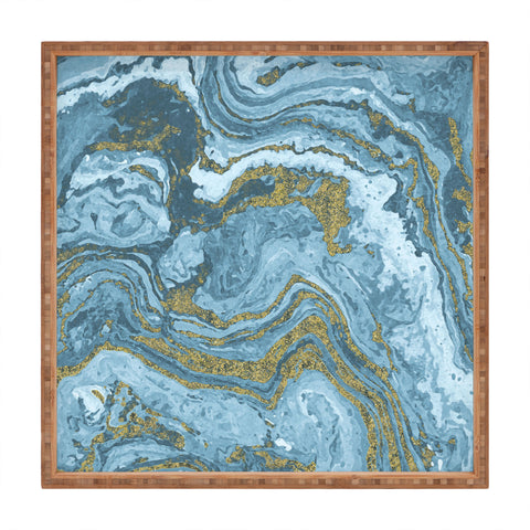 Emanuela Carratoni Gold Waves on Blue Square Tray