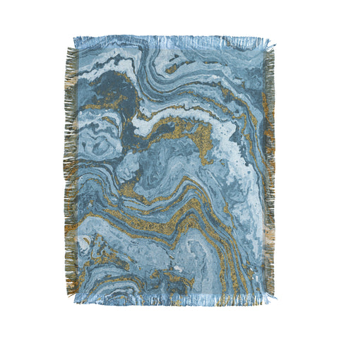 Emanuela Carratoni Gold Waves on Blue Throw Blanket