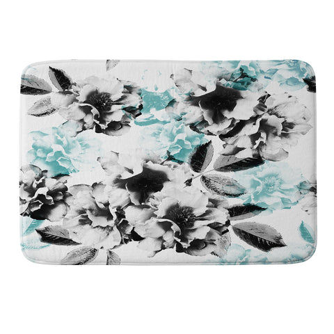 Emanuela Carratoni Gray and Blue Rose Garden Memory Foam Bath Mat