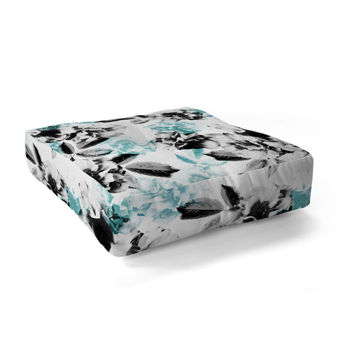 Emanuela Carratoni Gray and Blue Rose Garden Floor Pillow Square
