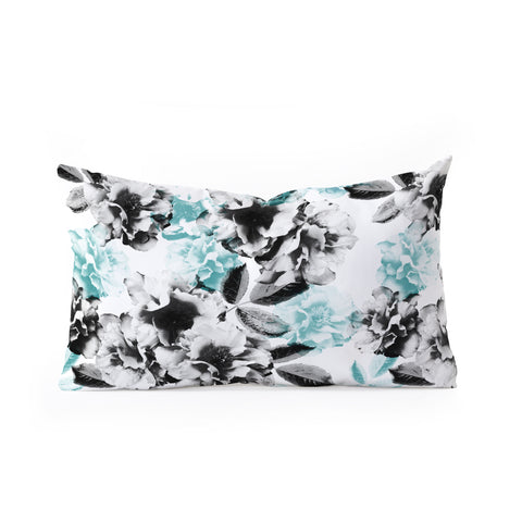 Emanuela Carratoni Gray and Blue Rose Garden Oblong Throw Pillow