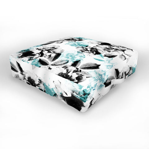 Emanuela Carratoni Gray and Blue Rose Garden Outdoor Floor Cushion