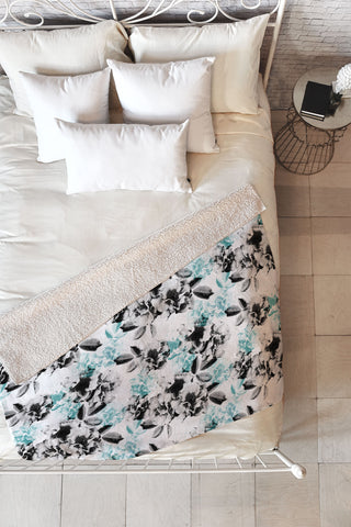 Emanuela Carratoni Gray and Blue Rose Garden Fleece Throw Blanket