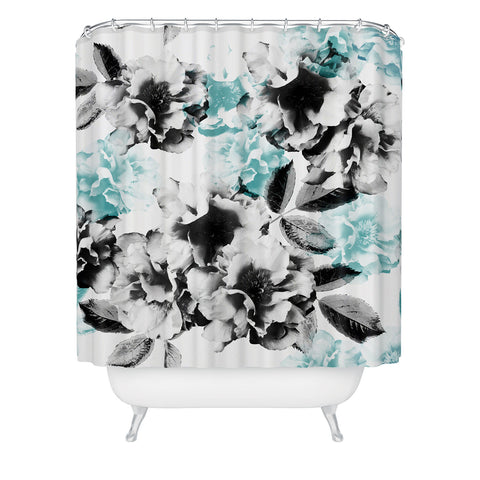 Emanuela Carratoni Gray and Blue Rose Garden Shower Curtain