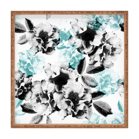 Emanuela Carratoni Gray and Blue Rose Garden Square Tray