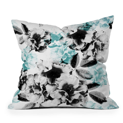 Emanuela Carratoni Gray and Blue Rose Garden Throw Pillow
