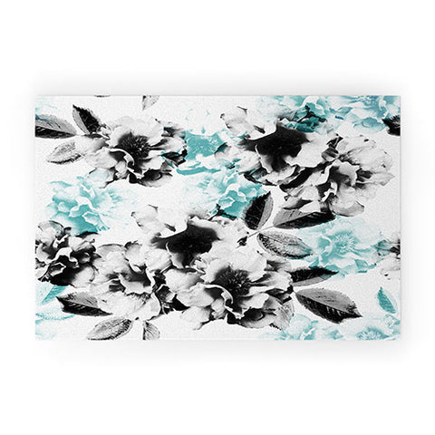 Emanuela Carratoni Gray and Blue Rose Garden Welcome Mat