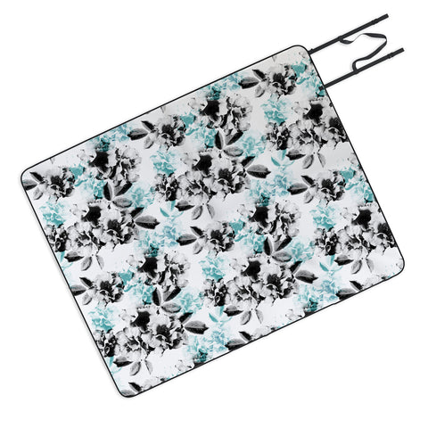 Emanuela Carratoni Gray and Blue Rose Garden Picnic Blanket