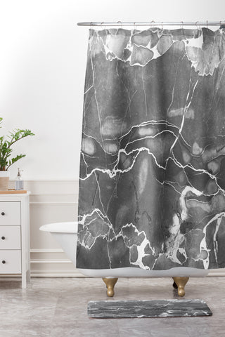 Emanuela Carratoni Grey Marble Shower Curtain And Mat
