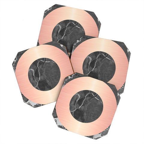 Emanuela Carratoni Grey Marble with a Pink Circle Coaster Set