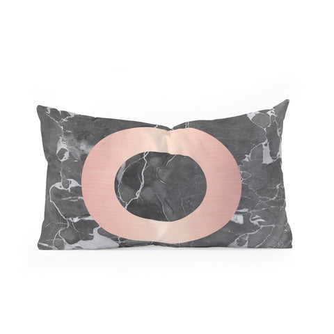 Emanuela Carratoni Grey Marble with a Pink Circle Oblong Throw Pillow