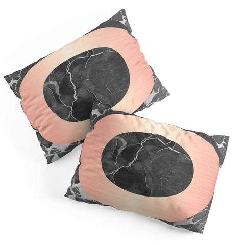 Emanuela Carratoni Grey Marble with a Pink Circle Pillow Shams