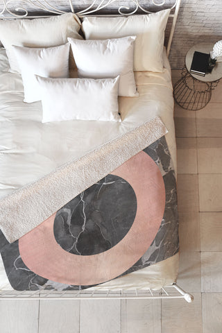 Emanuela Carratoni Grey Marble with a Pink Circle Fleece Throw Blanket