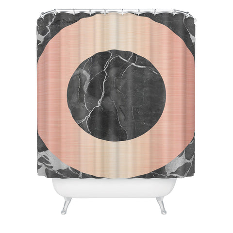 Emanuela Carratoni Grey Marble with a Pink Circle Shower Curtain