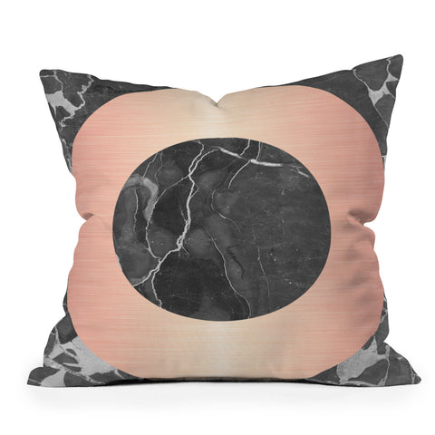 Emanuela Carratoni Grey Marble with a Pink Circle Throw Pillow