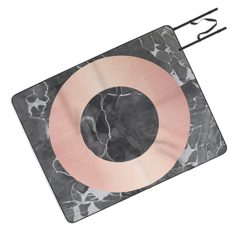 Emanuela Carratoni Grey Marble with a Pink Circle Picnic Blanket