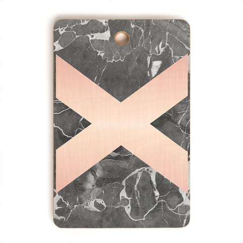 Emanuela Carratoni Grey Marble with a Pink X Cutting Board Rectangle