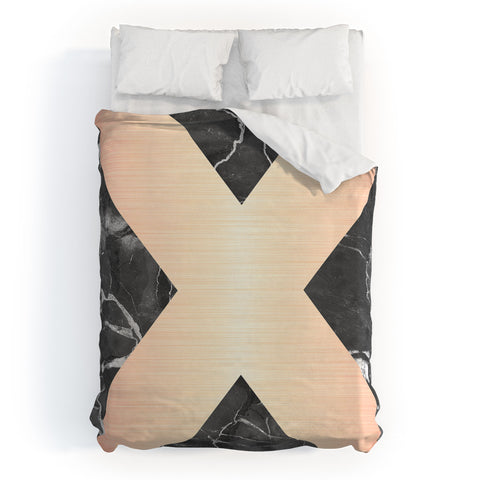 Emanuela Carratoni Grey Marble with a Pink X Duvet Cover