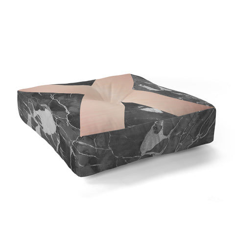 Emanuela Carratoni Grey Marble with a Pink X Floor Pillow Square