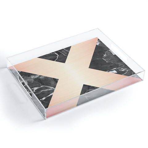 Emanuela Carratoni Grey Marble with a Pink X Acrylic Tray