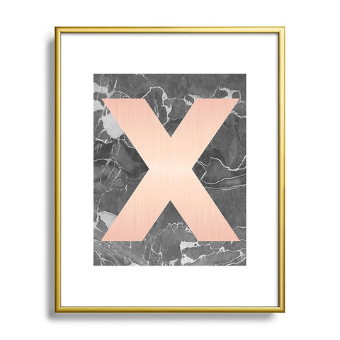 Emanuela Carratoni Grey Marble with a Pink X Metal Framed Art Print