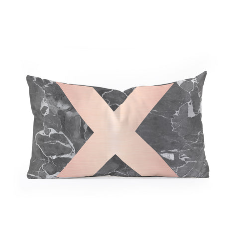 Emanuela Carratoni Grey Marble with a Pink X Oblong Throw Pillow