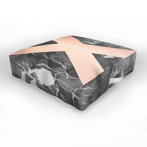 Emanuela Carratoni Grey Marble with a Pink X Outdoor Floor Cushion