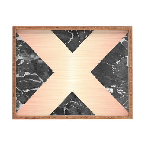 Emanuela Carratoni Grey Marble with a Pink X Rectangular Tray