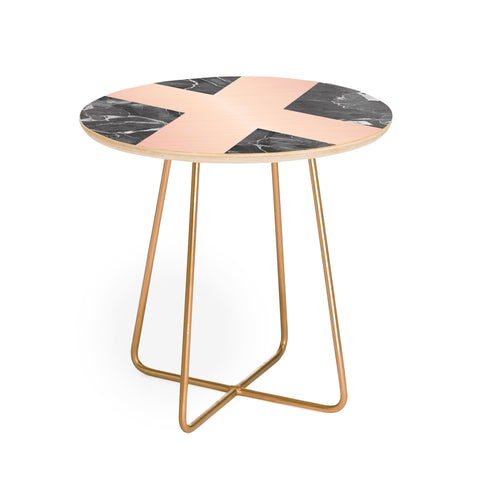 Emanuela Carratoni Grey Marble with a Pink X Round Side Table