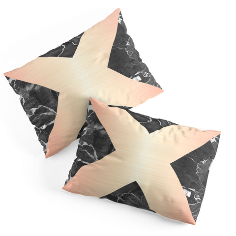 Emanuela Carratoni Grey Marble with a Pink X Pillow Shams