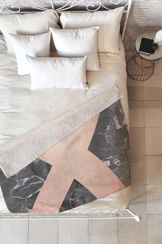 Emanuela Carratoni Grey Marble with a Pink X Fleece Throw Blanket