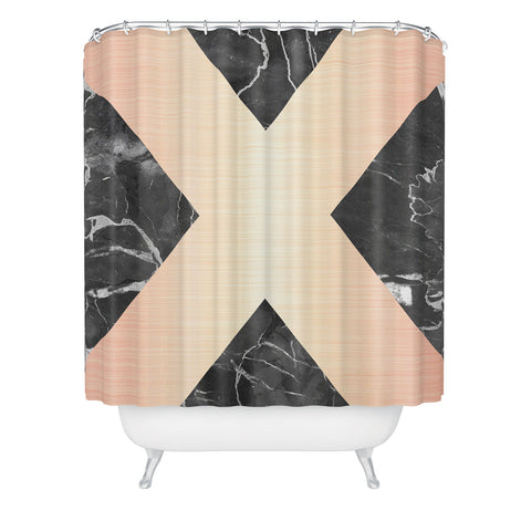 Emanuela Carratoni Grey Marble with a Pink X Shower Curtain