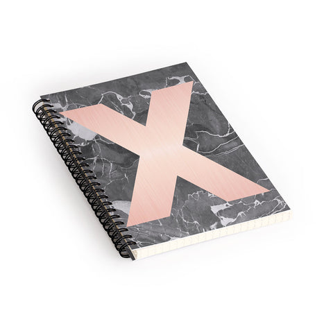 Emanuela Carratoni Grey Marble with a Pink X Spiral Notebook