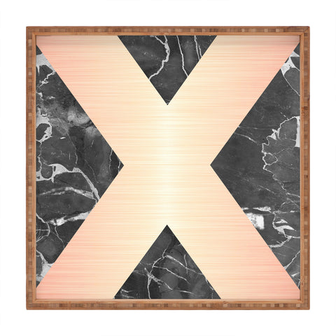 Emanuela Carratoni Grey Marble with a Pink X Square Tray