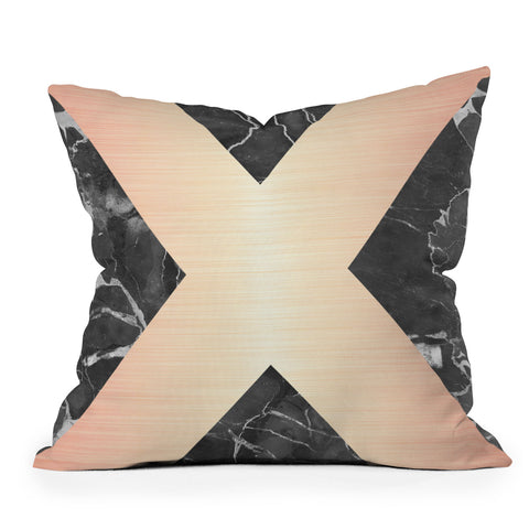 Emanuela Carratoni Grey Marble with a Pink X Throw Pillow