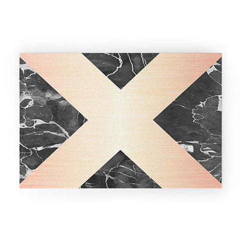 Emanuela Carratoni Grey Marble with a Pink X Welcome Mat