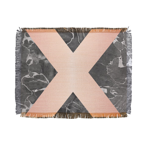 Emanuela Carratoni Grey Marble with a Pink X Throw Blanket