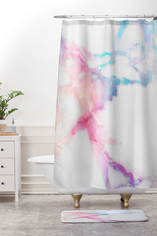 Emanuela Carratoni Iridescent Vein Marble Shower Curtain And Mat