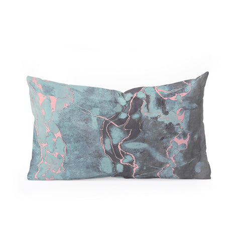 Emanuela Carratoni Light Blue and Blush Marble Oblong Throw Pillow