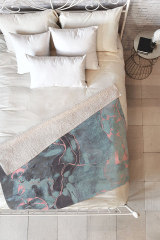 Emanuela Carratoni Light Blue and Blush Marble Fleece Throw Blanket