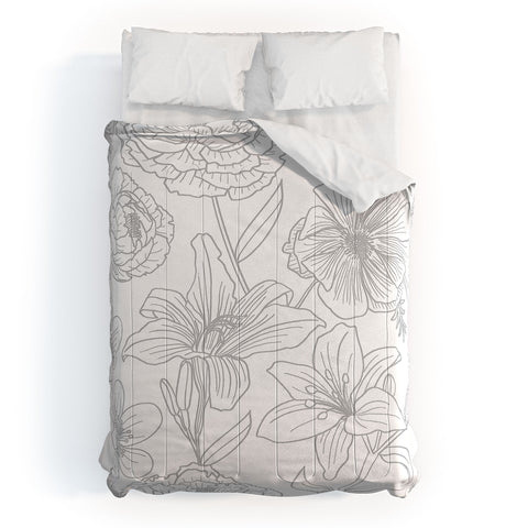 Emanuela Carratoni Line Art Floral Theme Comforter